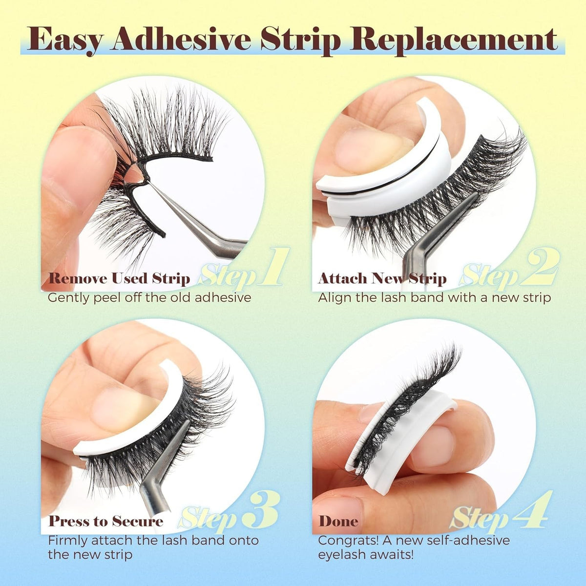 Self Adhesive False Eyelashes Natural Waterproof Reusable 5 Pairs