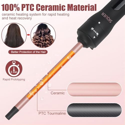 3-in-1 Ceramic Curling Wand Set with Interchangeable Barrels - Fast Heating