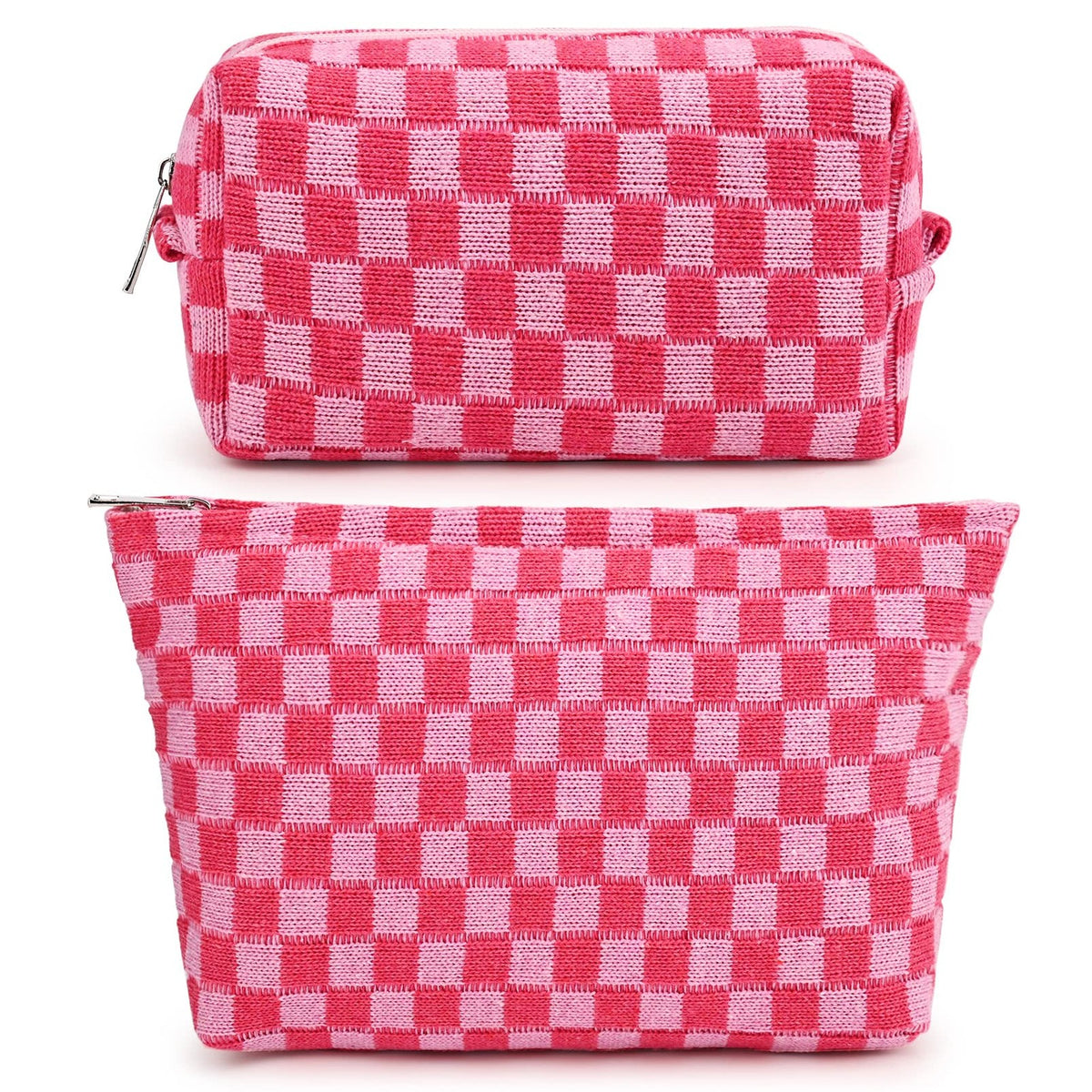 Large Checkered Travel Makeup Bag Set - Water-Resistant & Foldable for Women