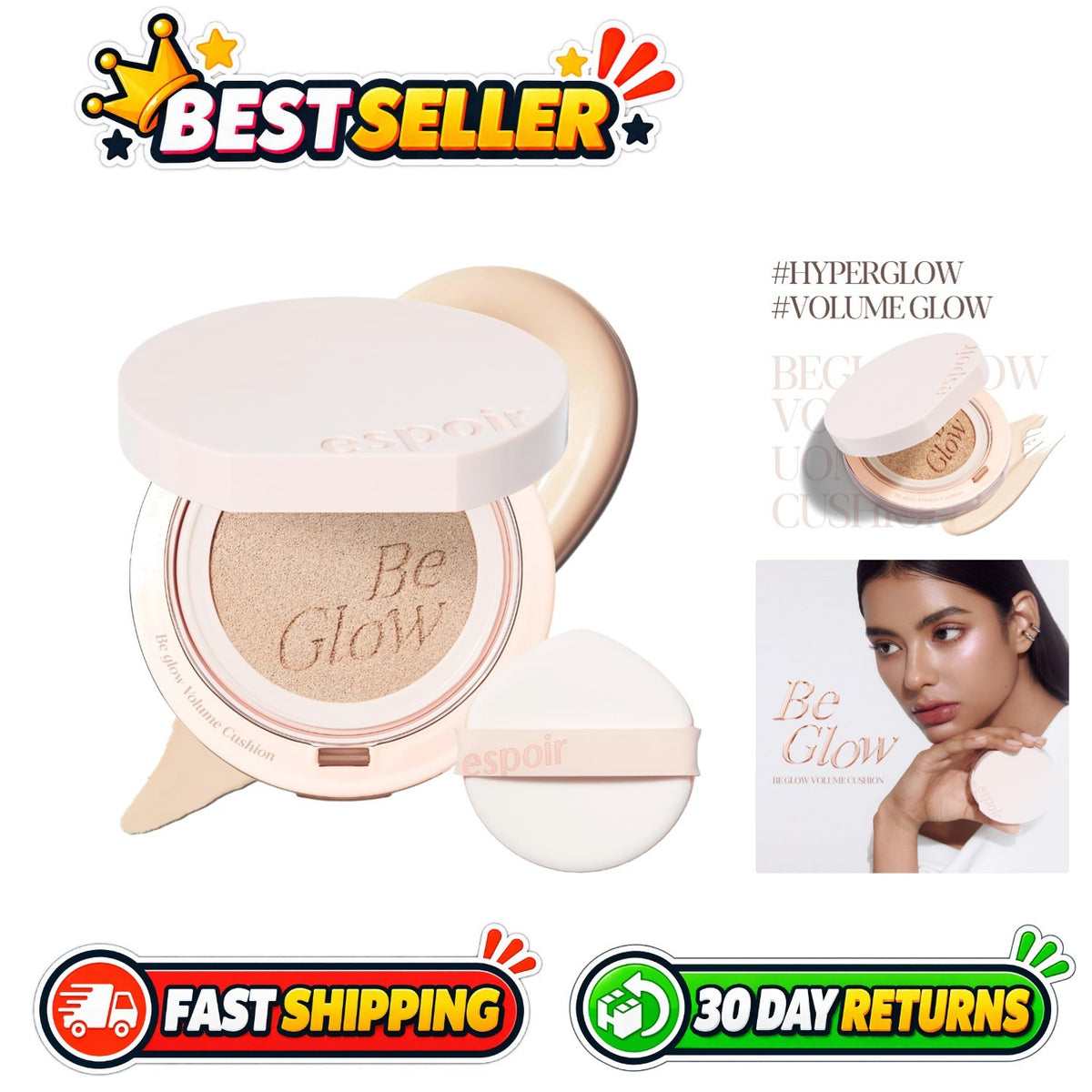 Be Glow Volume Cushion Foundation Vanilla – Dewy, Long-Lasting, SPF 0