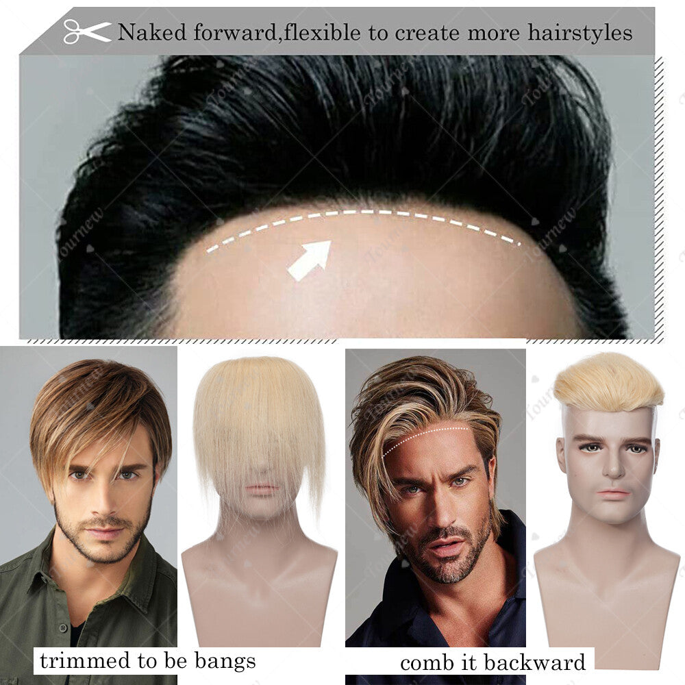 Men's Human Hair Toupee V Loop Hair Replacement System - Natural Look