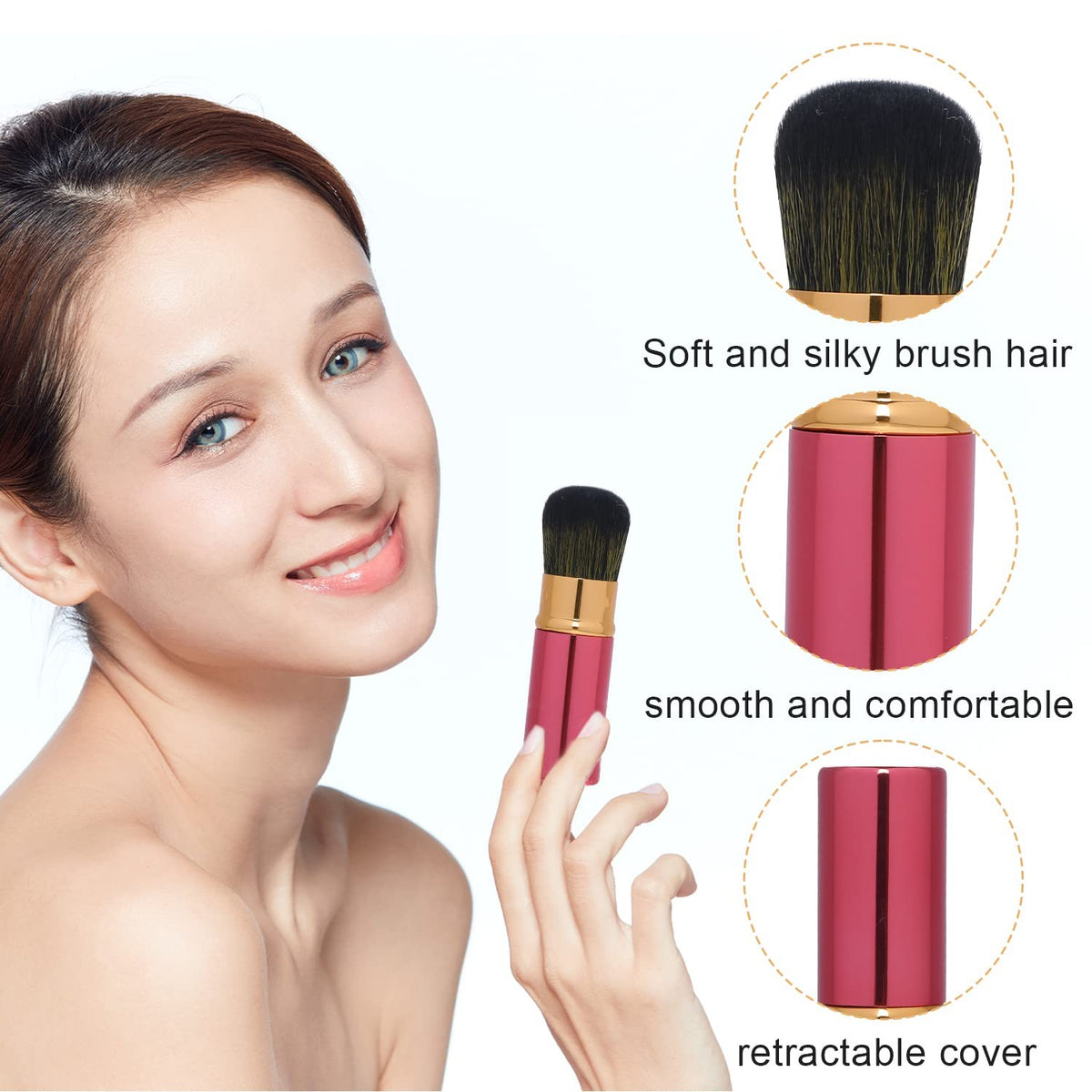 Retractable Makeup Brush Set - 2pcs Portable Kabuki Brushes Black