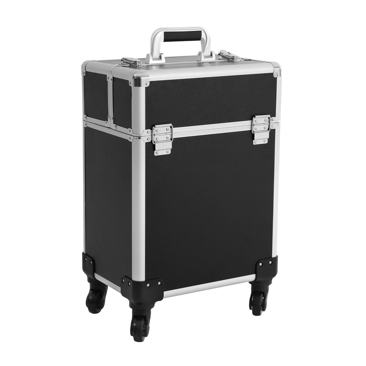 Black Travel Makeup Organizer Case with Wheels & Compartments