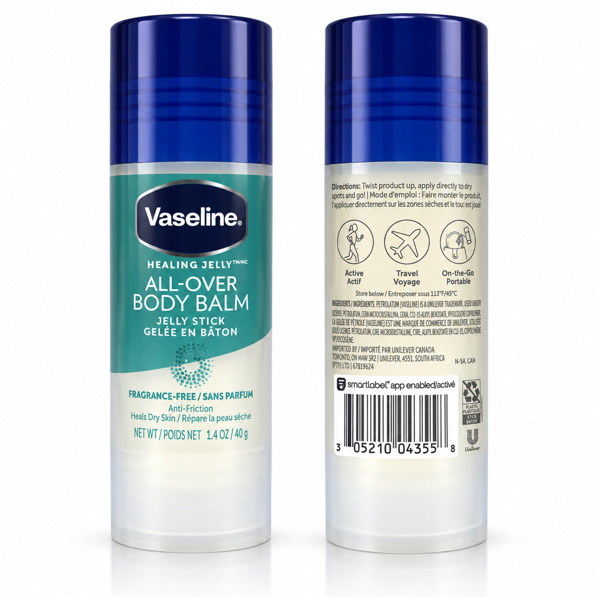 Vaseline Body All- over Balm Stick For Dry Skin Unscented 1.4 oz - 2