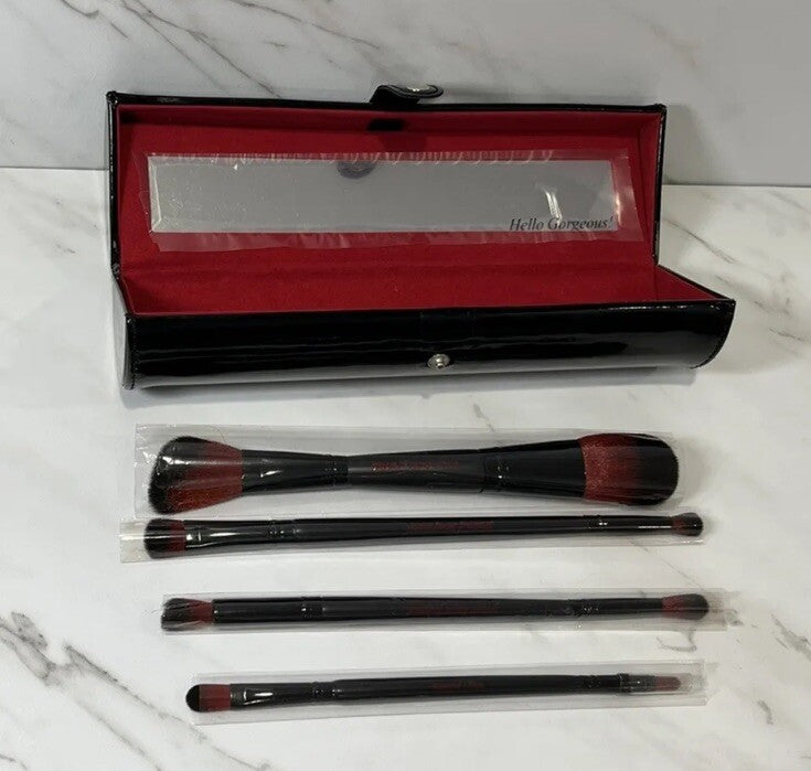 Double Ended Makeup Brush Set with Mirrored Black Carry Case