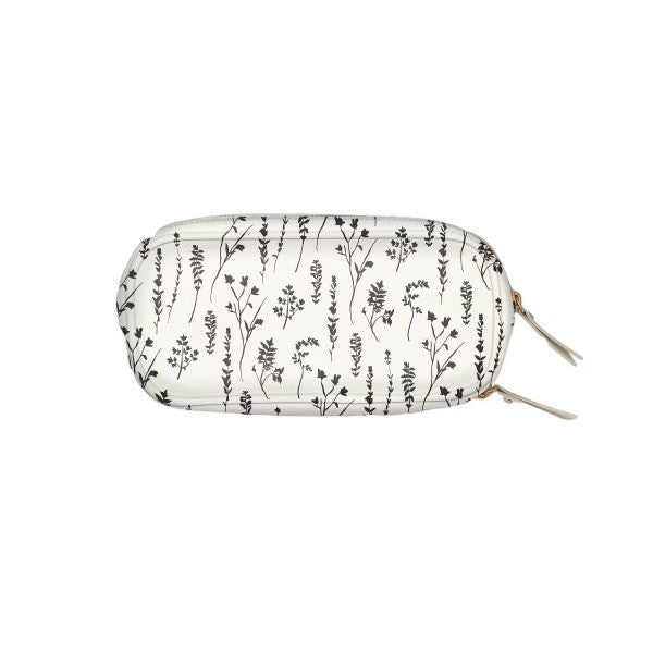 Faux Leather Zipper Pencil Case with Pressed Flowers - White