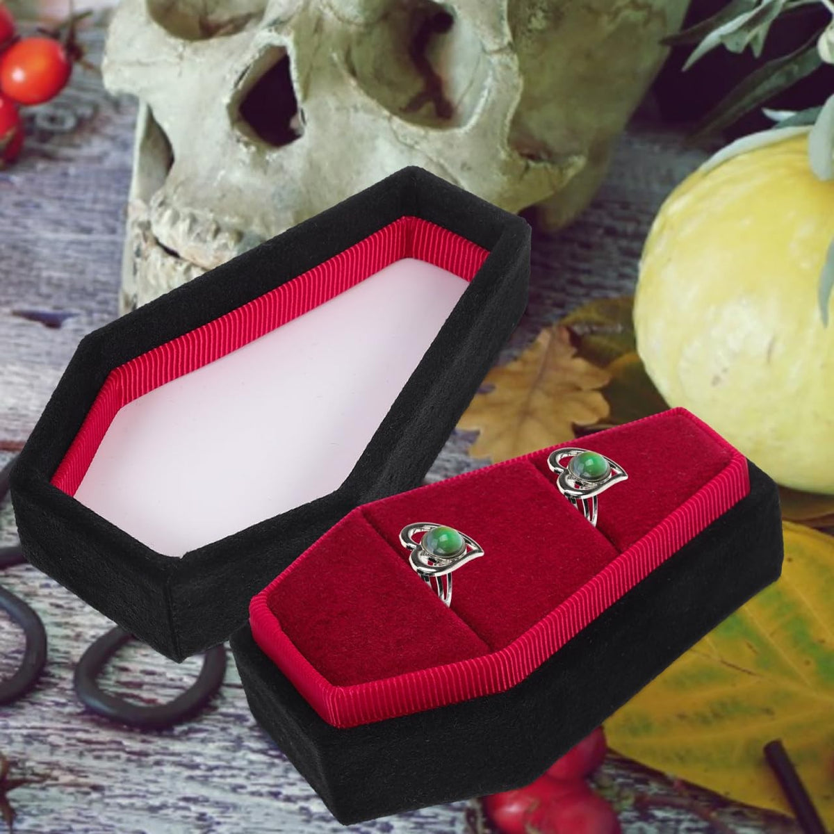 Gothic Coffin Ring Box - Compact Travel Jewelry Case in Black