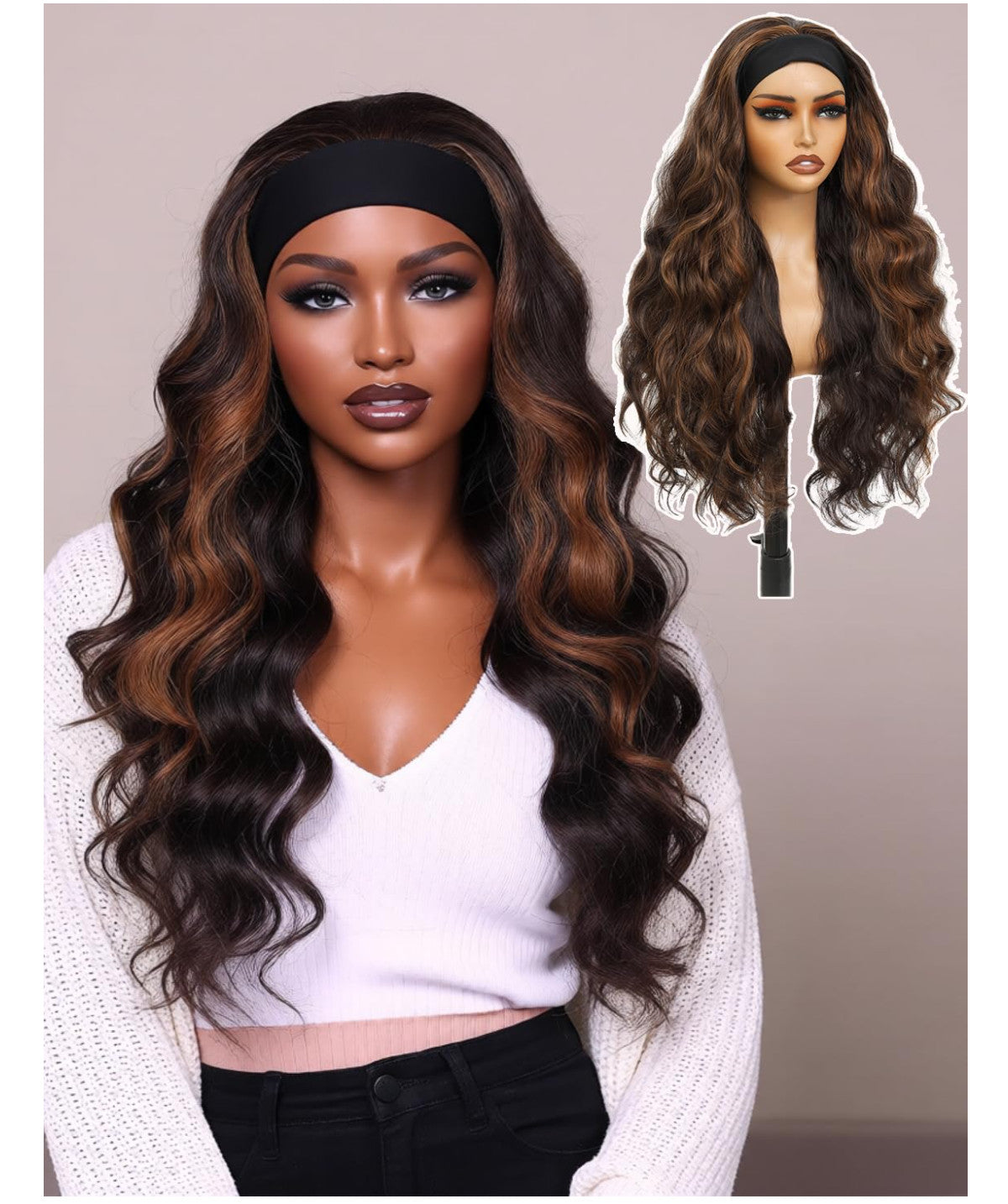 Long Body Wave Synthetic Headband Wig - Glueless 24 Inch for Black Women