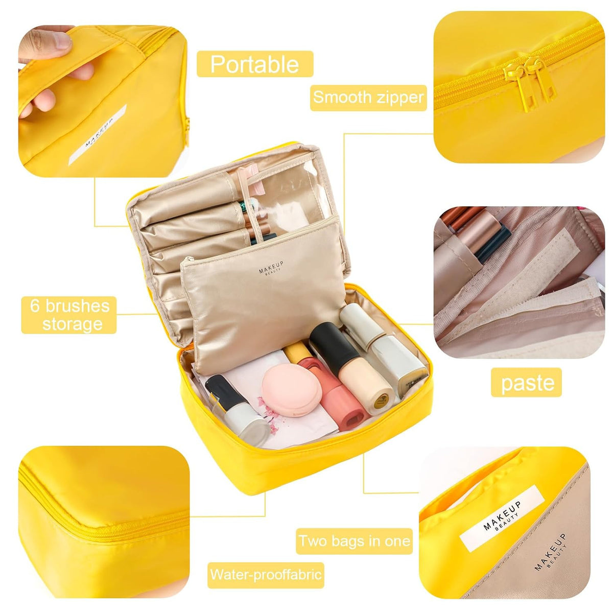 Lightweight Travel Makeup Bag with Large Capacity and Waterproof Interior