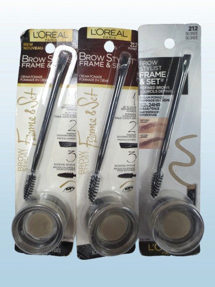 L'Oréal Brow Stylist Frame & Set 212 Blonde 0.08 oz Lot of 3 - Eyebrow Makeup Kit