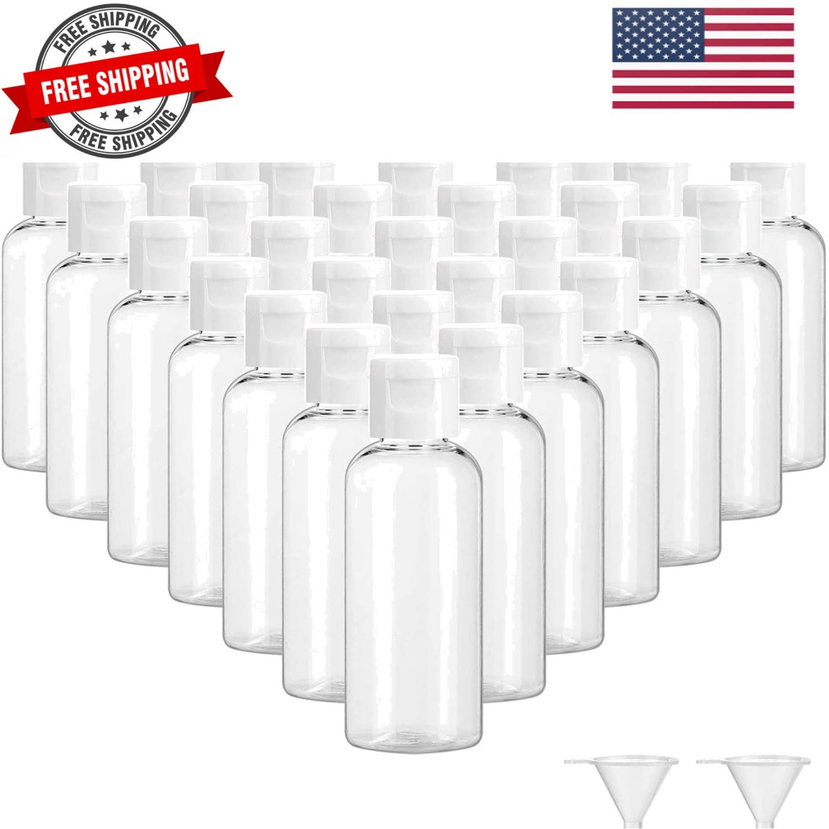 30 Pack 2 oz Clear Plastic Travel Bottles with Flip Cap - Leakproof, Refillable