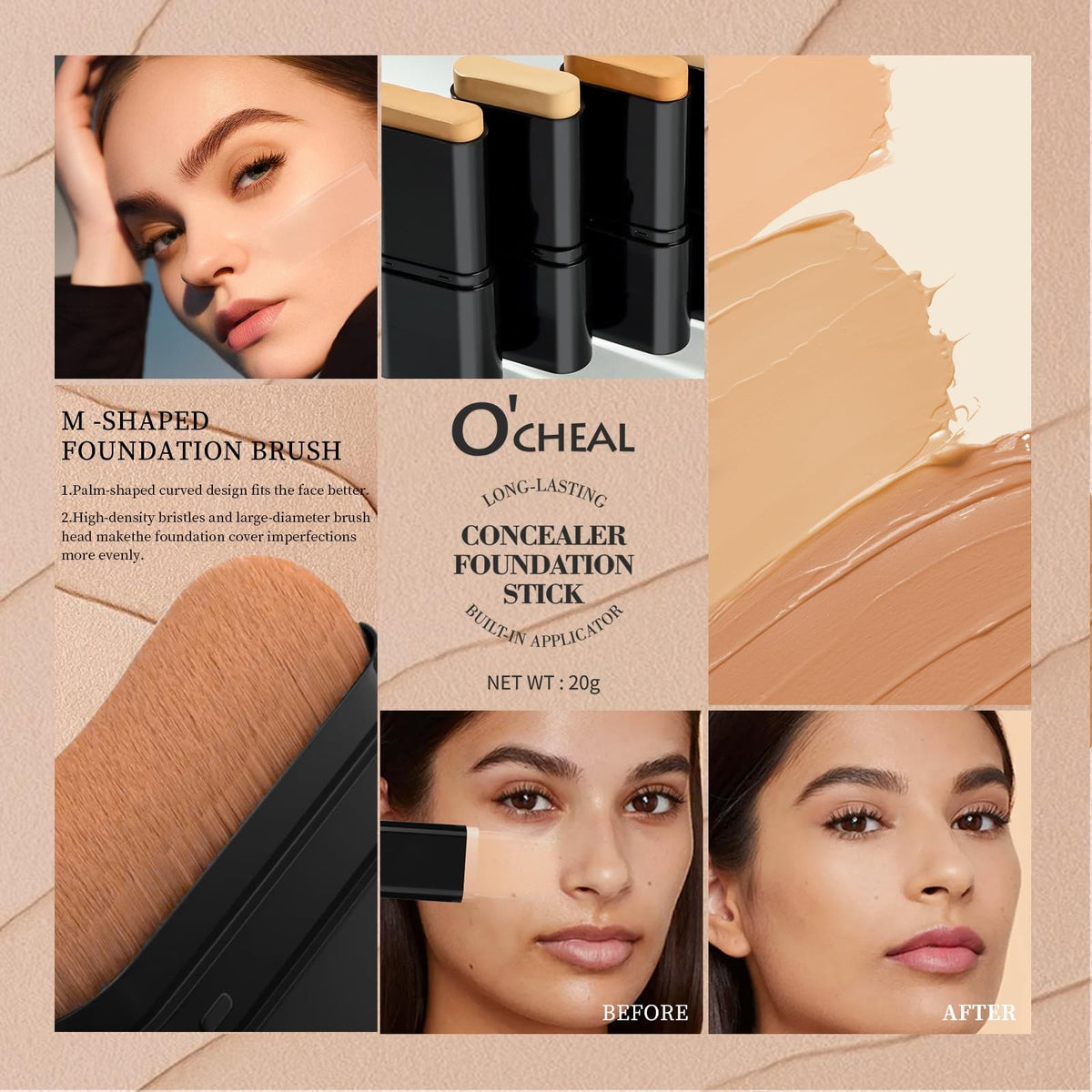 Long-Wear Face Foundation & Contour Stick - Lightweight, Hydrating, Full Coverage