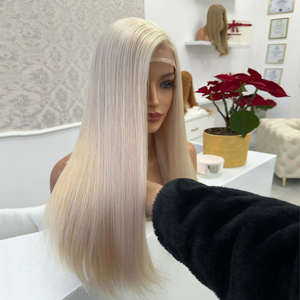 Heat Resistant Lace Front Wig - Long Straight Blonde Hair, No Glue Needed