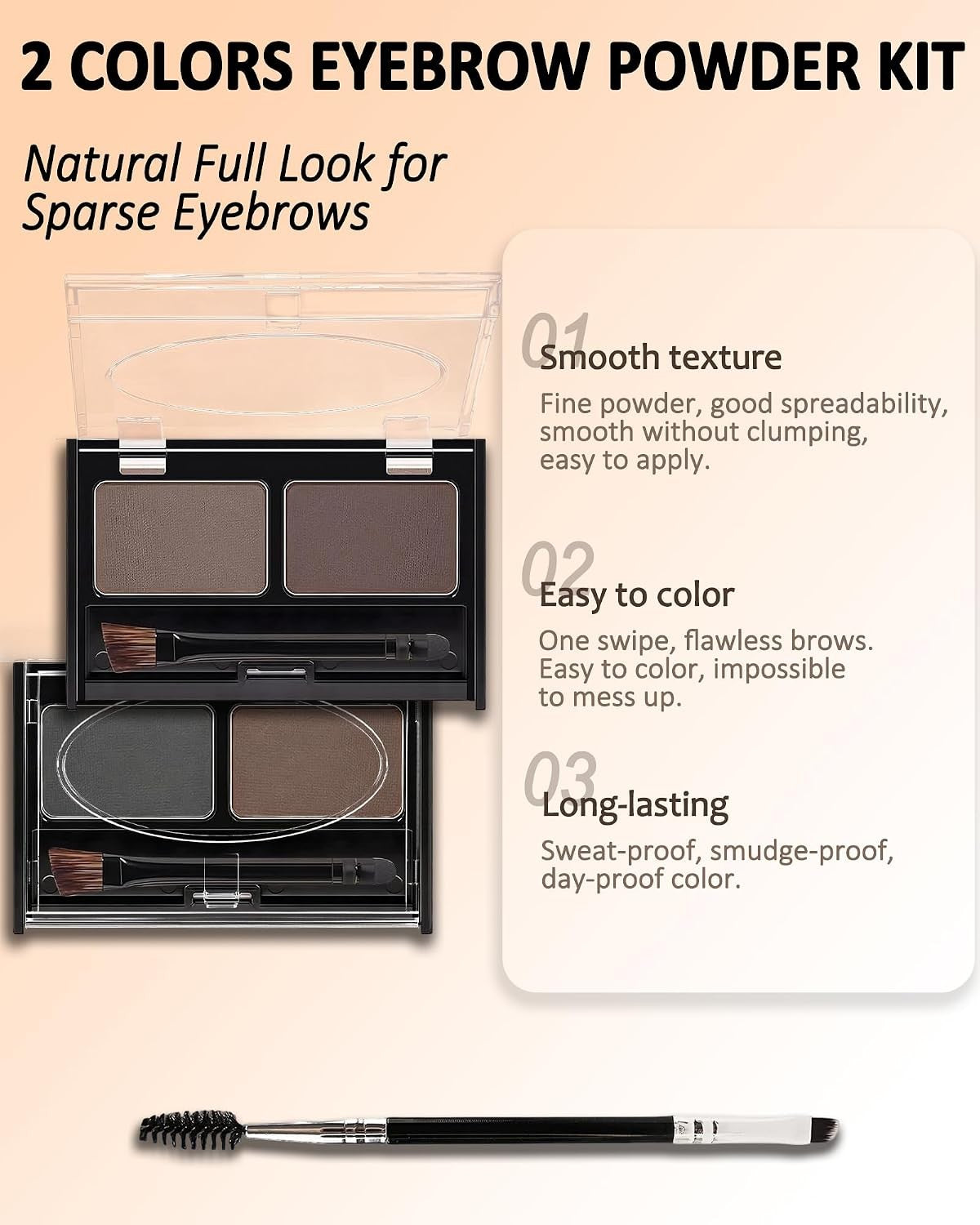 Waterproof Eyebrow Powder Palette - Light Brown and Grey for Natural, Long-Lasting Brows