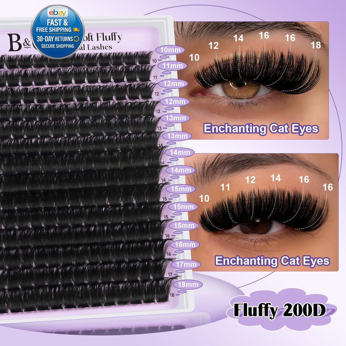 False Eyelash Clusters Thick 200D, 1 Pack – Fluffy Wispy D Curl Lashes