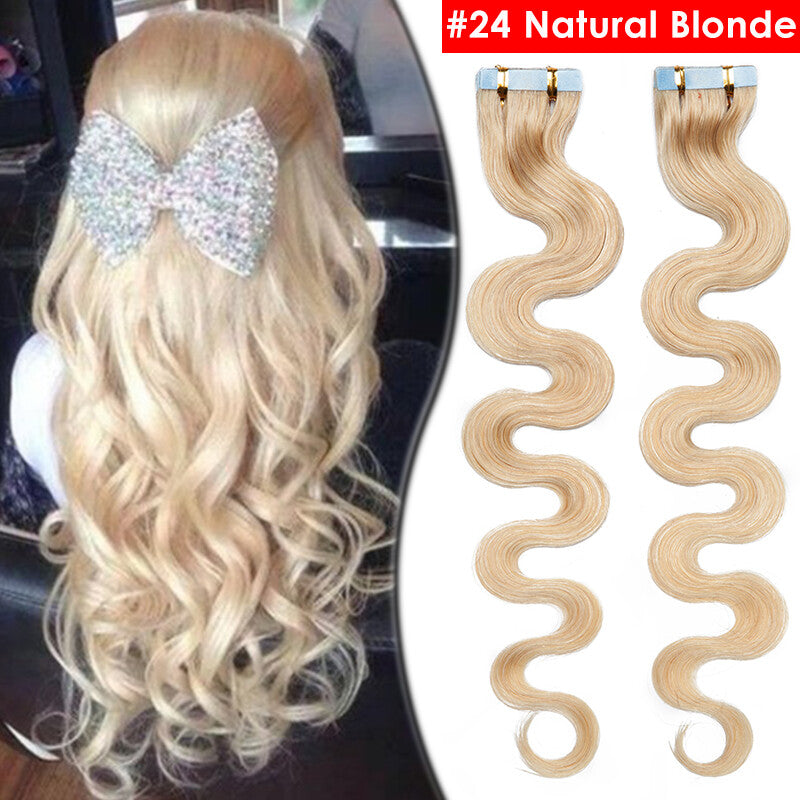 Full Head Thick Tape-In Human Hair Extensions - Remy Wavy Skin Weft