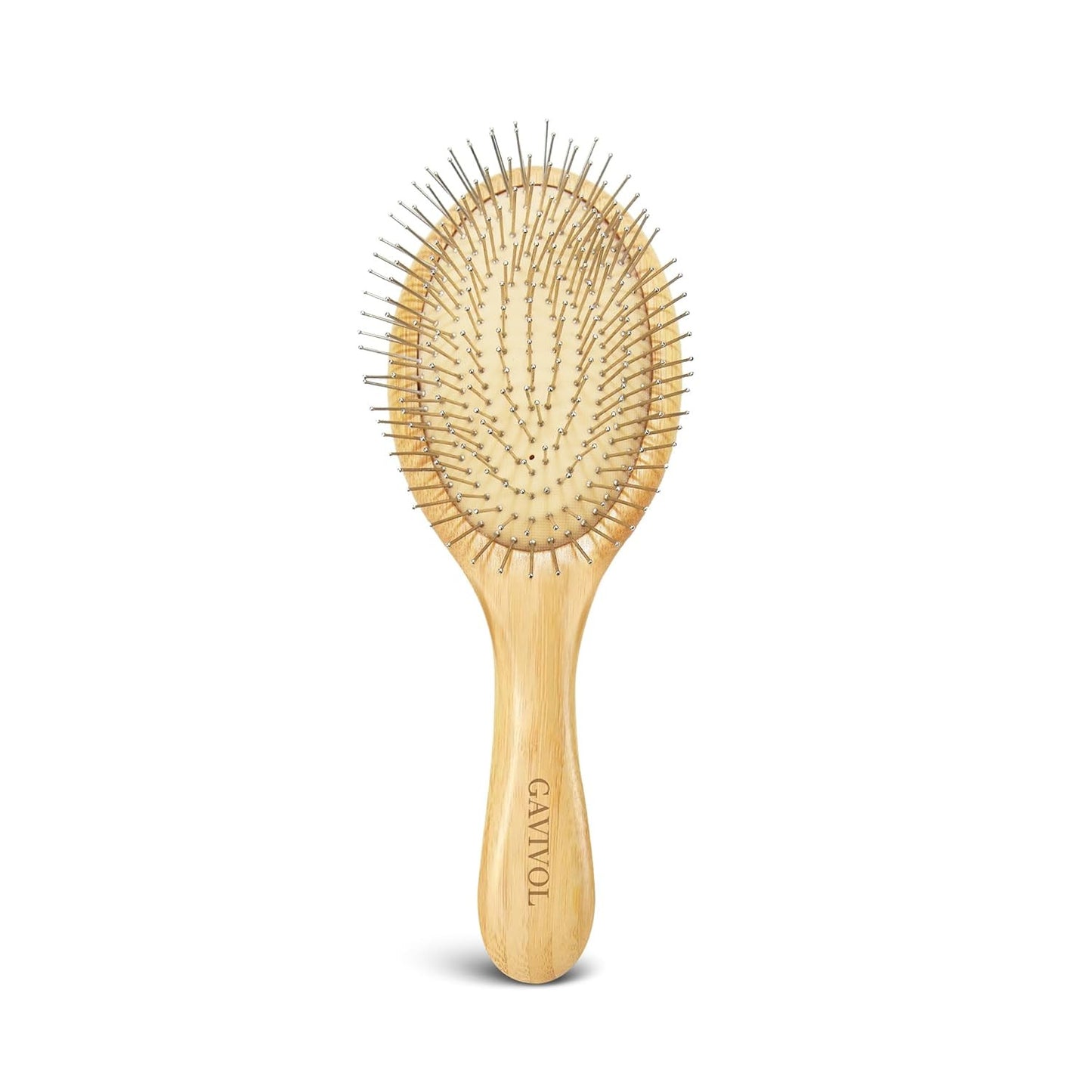 Bamboo Paddle Hair Brush with Steel Bristles for Detangling & Frizz Control
