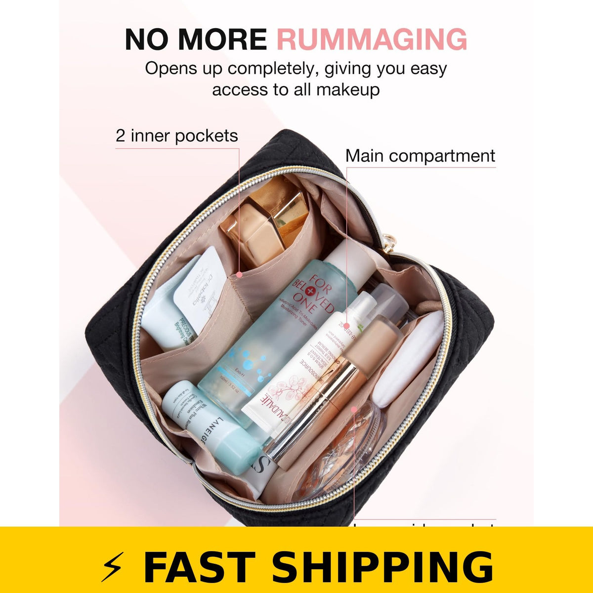 Small Makeup Bag - Compact Cosmetic Pouch with Water-Resistant Fabric