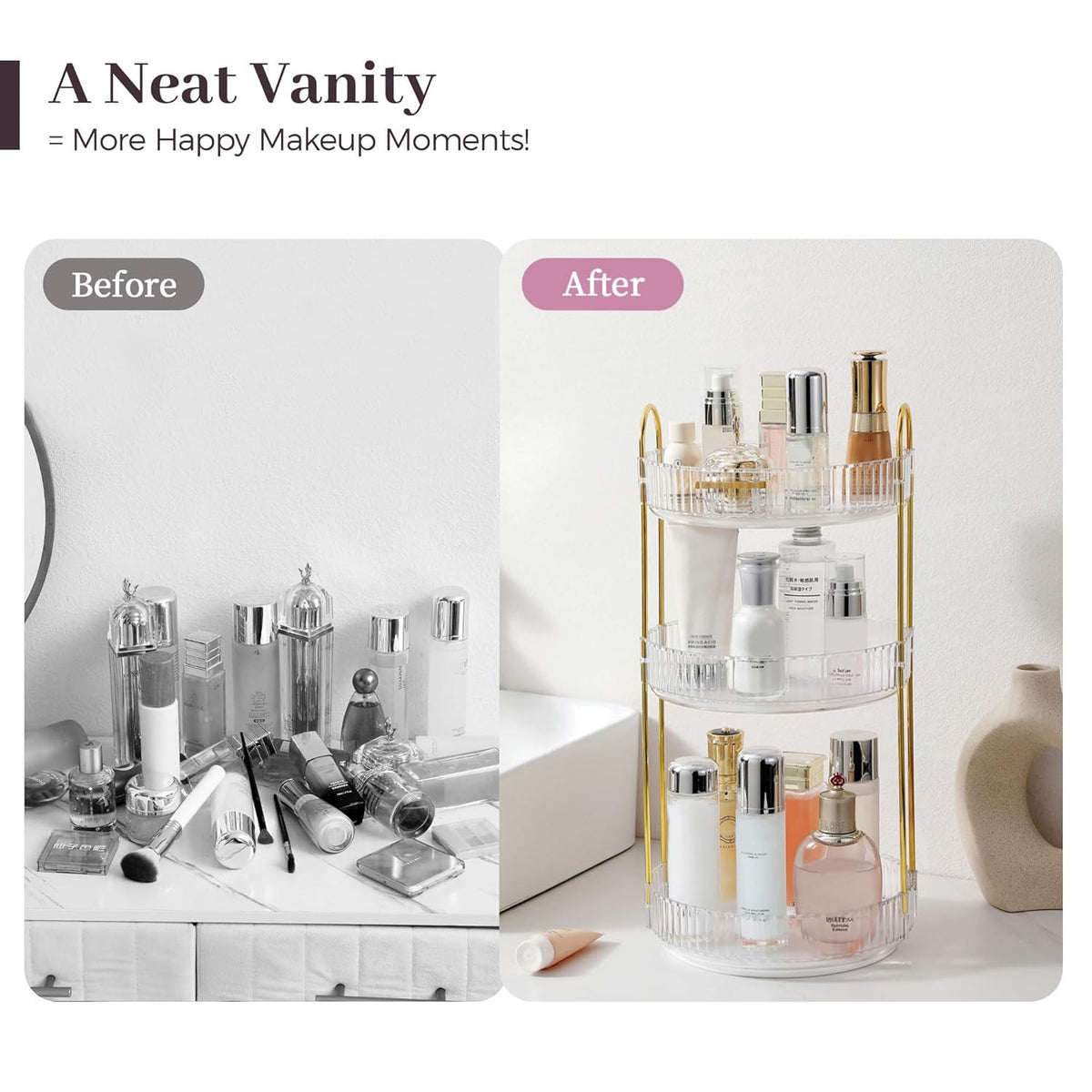 Rotating Makeup Organizer for Vanity - 3 Tier Perfume & Skincare Storage