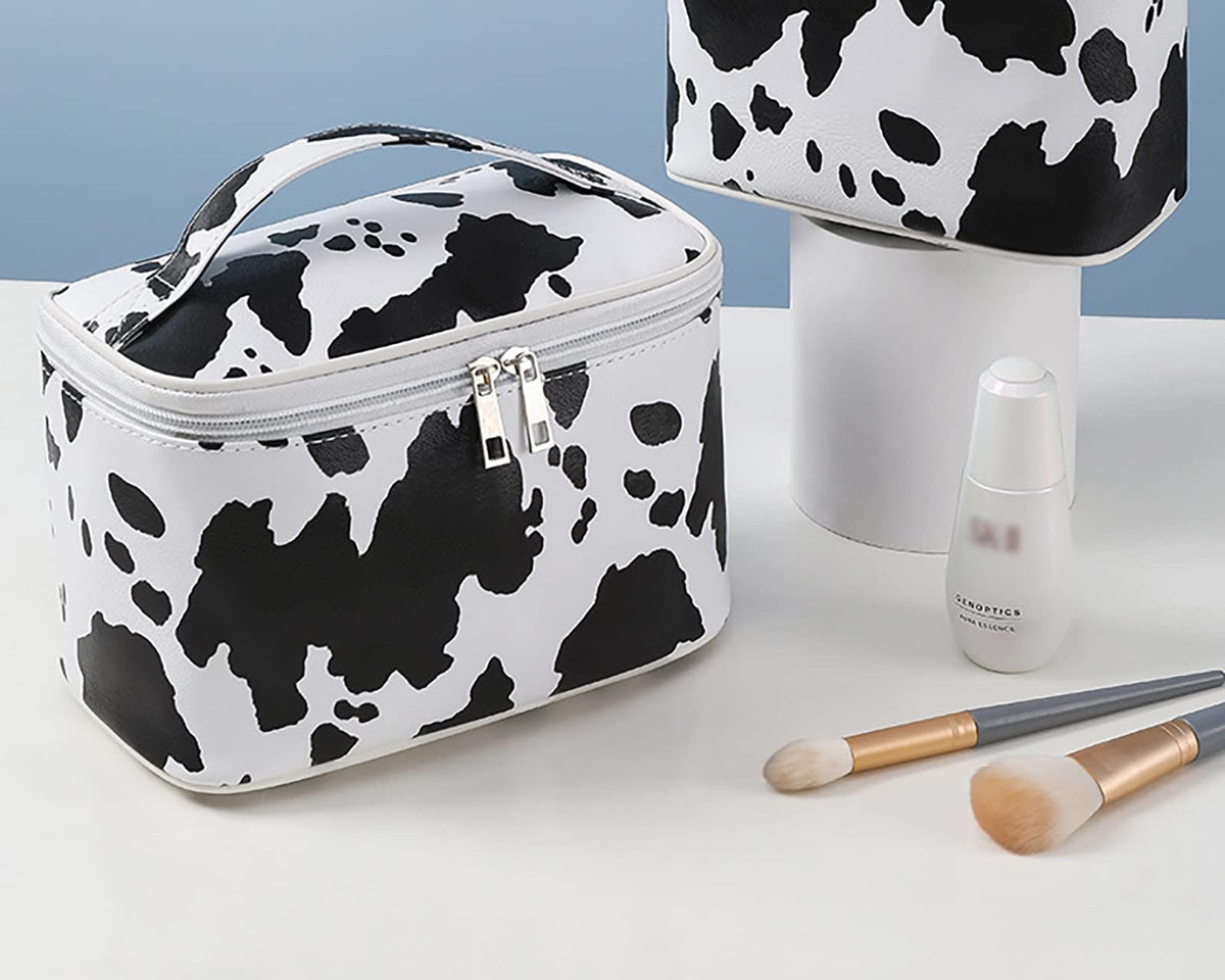 Waterproof Cow Print Makeup Bag Travel Cosmetic Organizer for Women