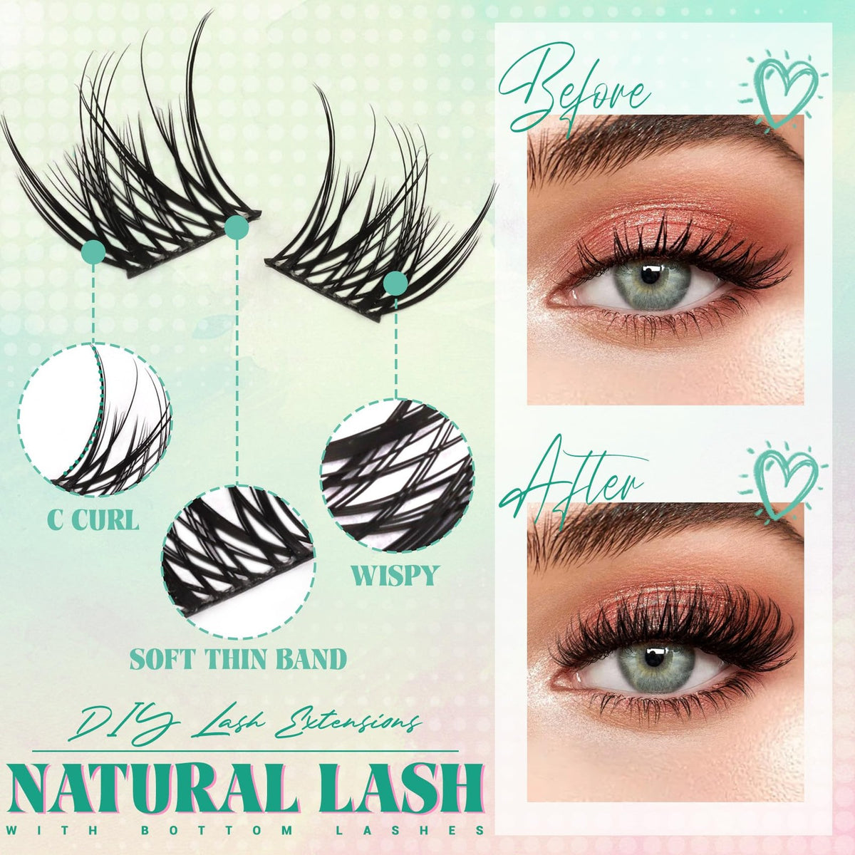 Natural Eyelash Clusters 146 Pcs - Wispy Short & Long Fake Lashes Set