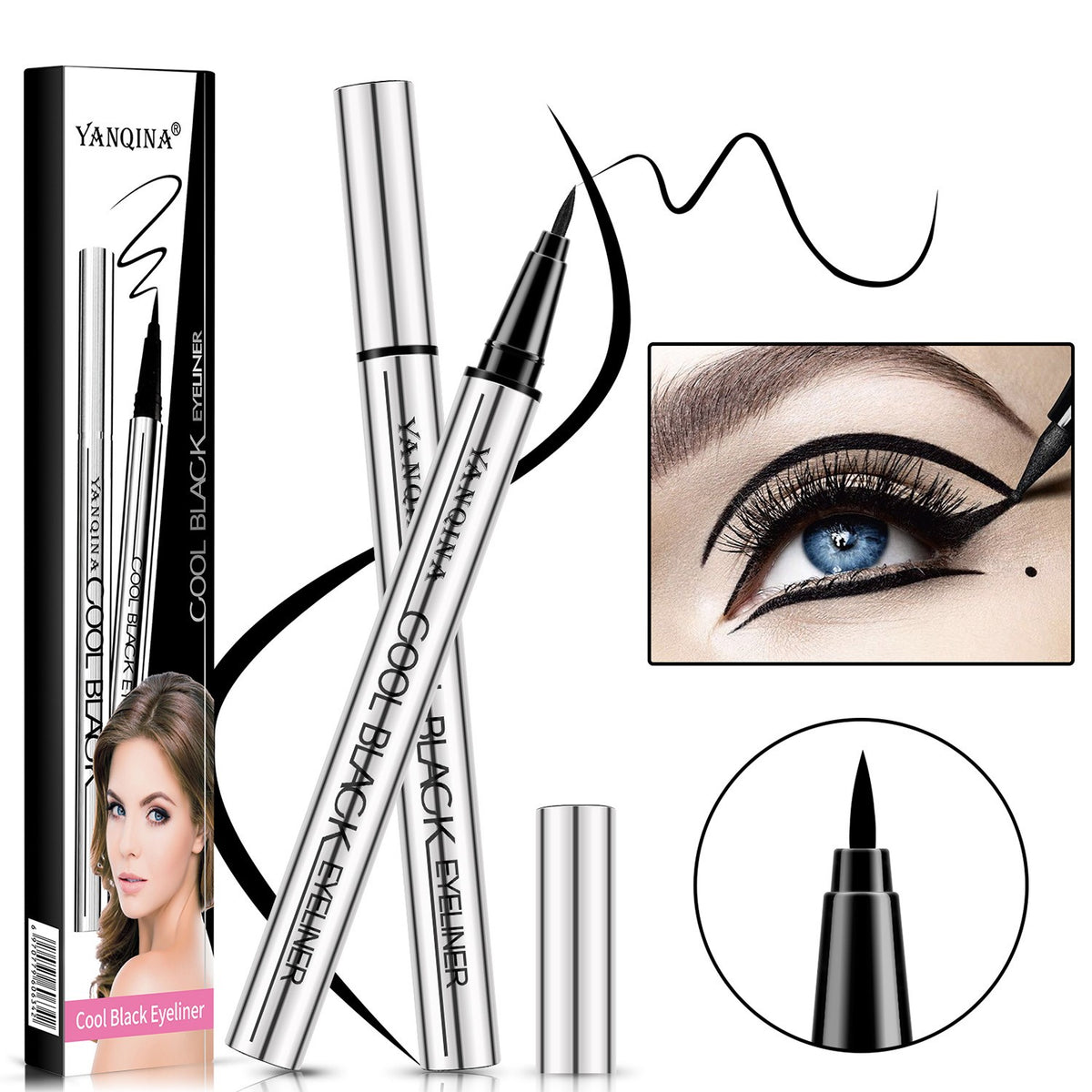 Liquid Eyeliner Pen Waterproof Black/Brown - Precise, Quick-Dry Makeup