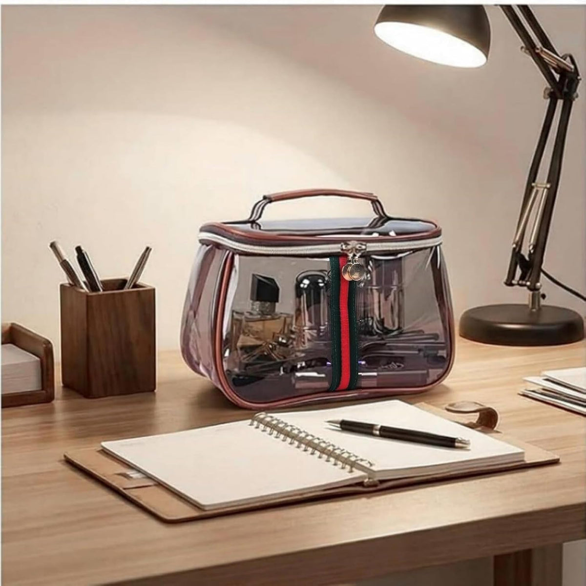 Large Waterproof Retro Cosmetic Organizer Bag - Transparent Makeup & Travel Storage