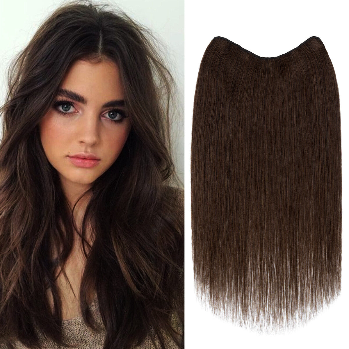 V-Shape Clip-In Human Hair Extensions Half Head - Remy Straight Hair