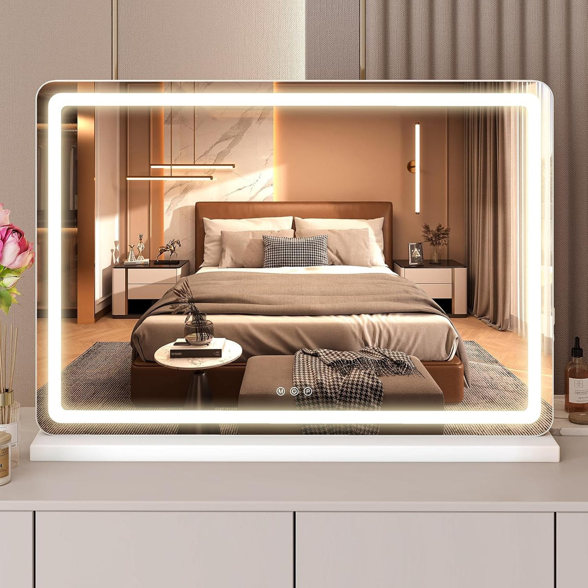 LED Vanity Mirror for Desk with Dimmable 3 Color Modes, Memory Function & USB Charging