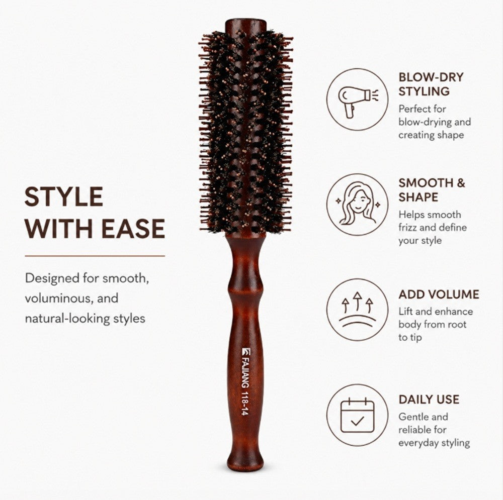 2.2 Inch Round Bristle Hair Brush with Wooden Handle for Blowouts & Styling