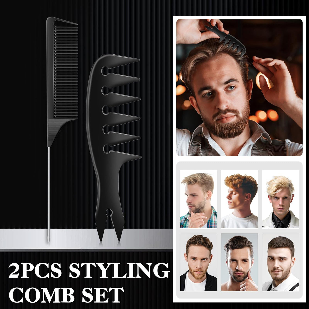 Professional Barber Hair Comb Set with Spray Bottle & Grooming Tools, 9 Pieces