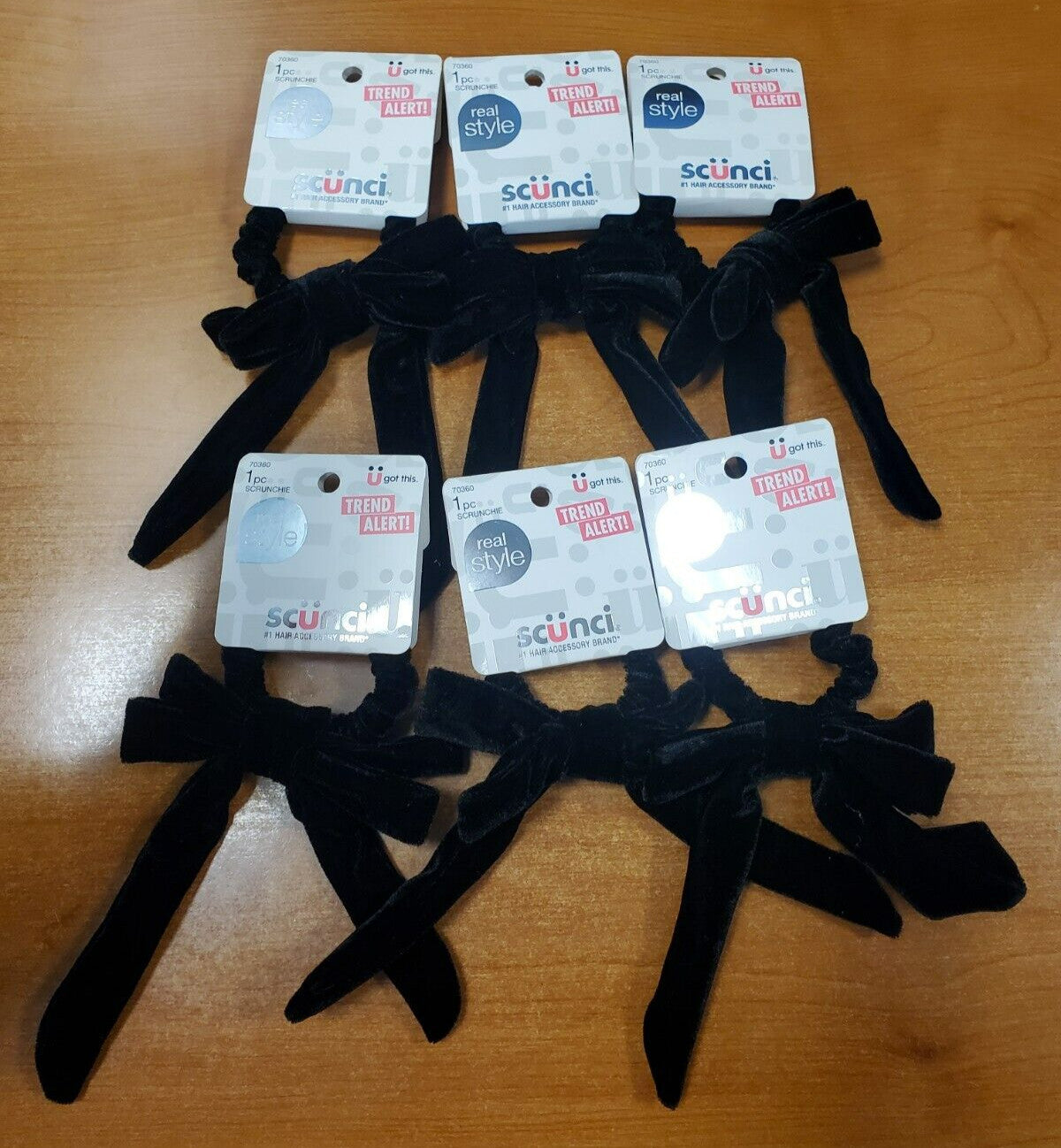 6 Pack: SCUNCI Everyday Velvet Bowtie Scrunchie Hair Accessory Black