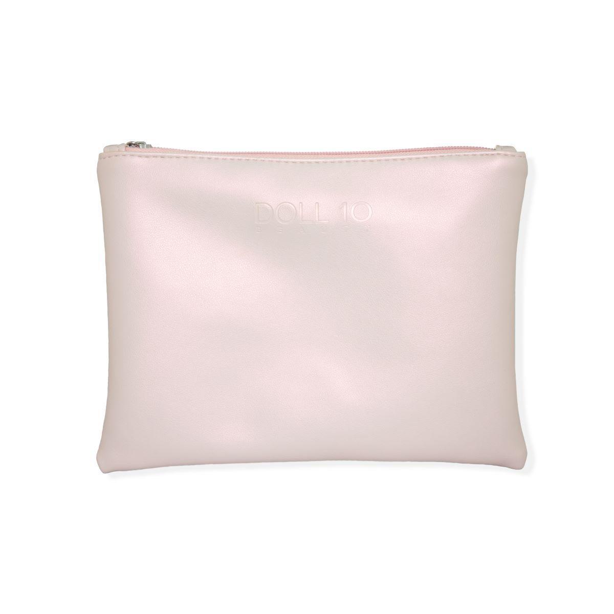 Doll 10 Cosmetic Bag - Light Pink Zippered Makeup Pouch with Peach Lining