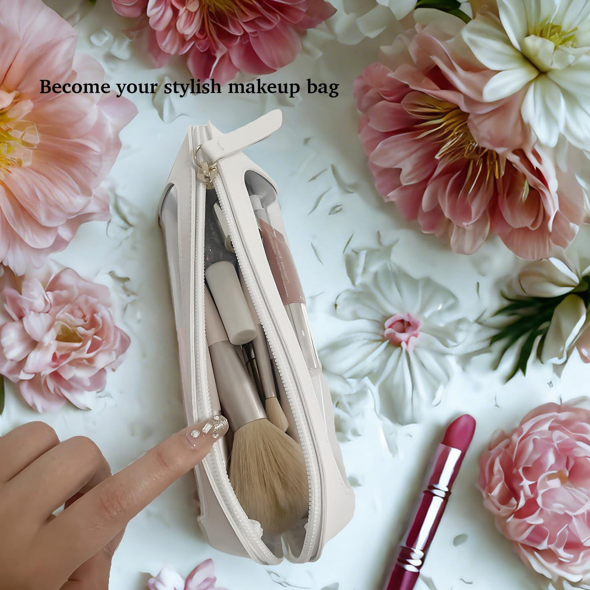 Clear Makeup Brush Case - Leather Travel Organizer with Transparent Window