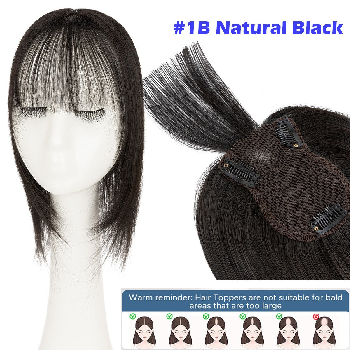 Lightweight Clip-In Hair Topper for Women with Remy Human Hair & Bangs