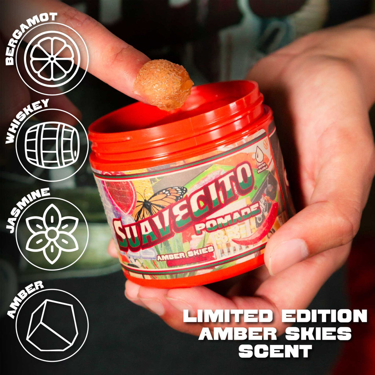 Suavecito Amber Skies Water-Based Pomade 4oz. Strong Hold & Shine