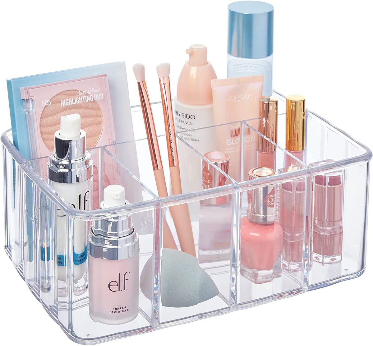 5-Compartment Clear Acrylic Makeup Organizer for Vanity and Bathroom