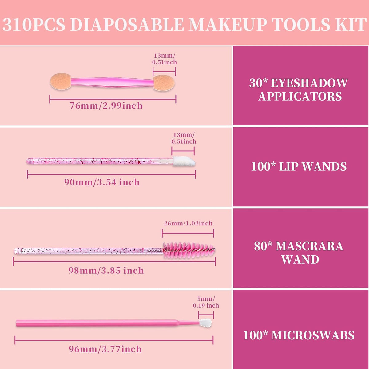 Disposable Makeup Applicators Kit with Mascara Wands Lip & Eyeshadow Brushes