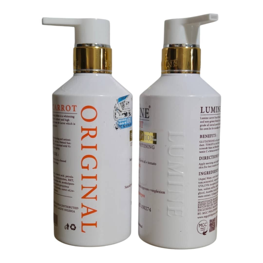 Lumine Carrot Brightening Firming Lotion SPF 50++ for Face & Body 2 Pack 400ml