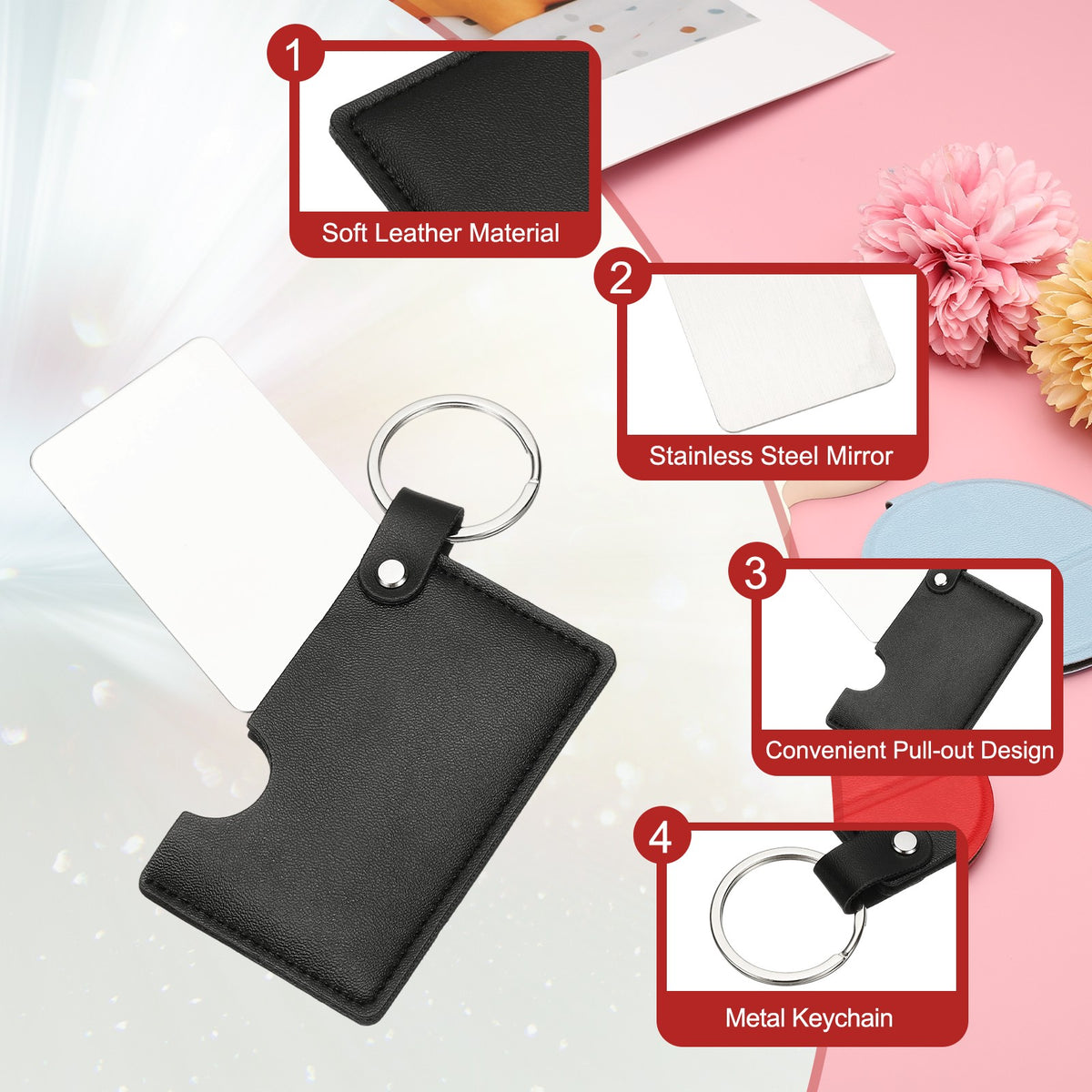 Small Rectangle Travel Mirror with Stainless Steel Surface, Compact & Portable Black