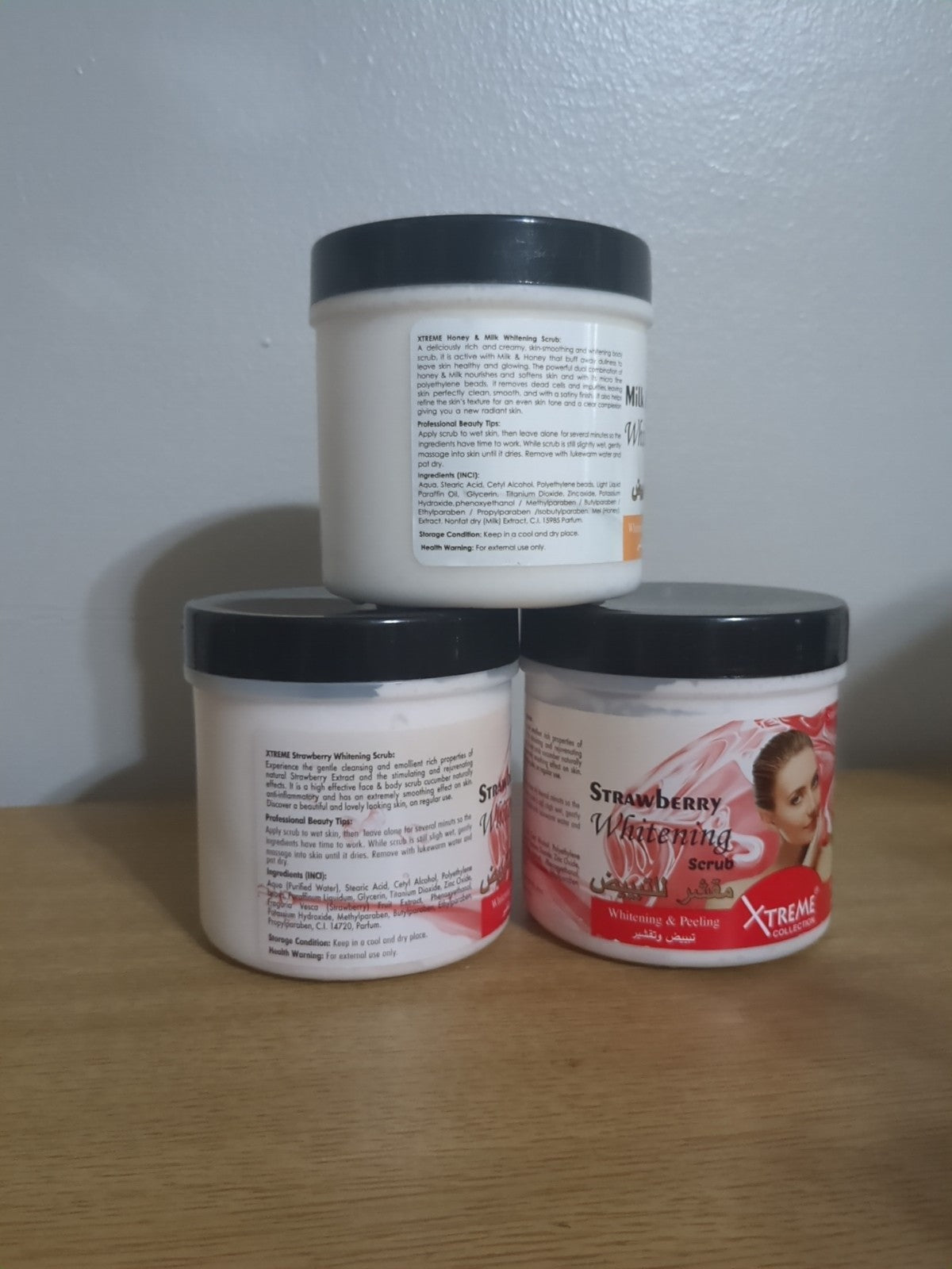 3-Piece Xtreme Whitening Body Scrub Set 500ml Strawberry, Milk & Honey Flavors