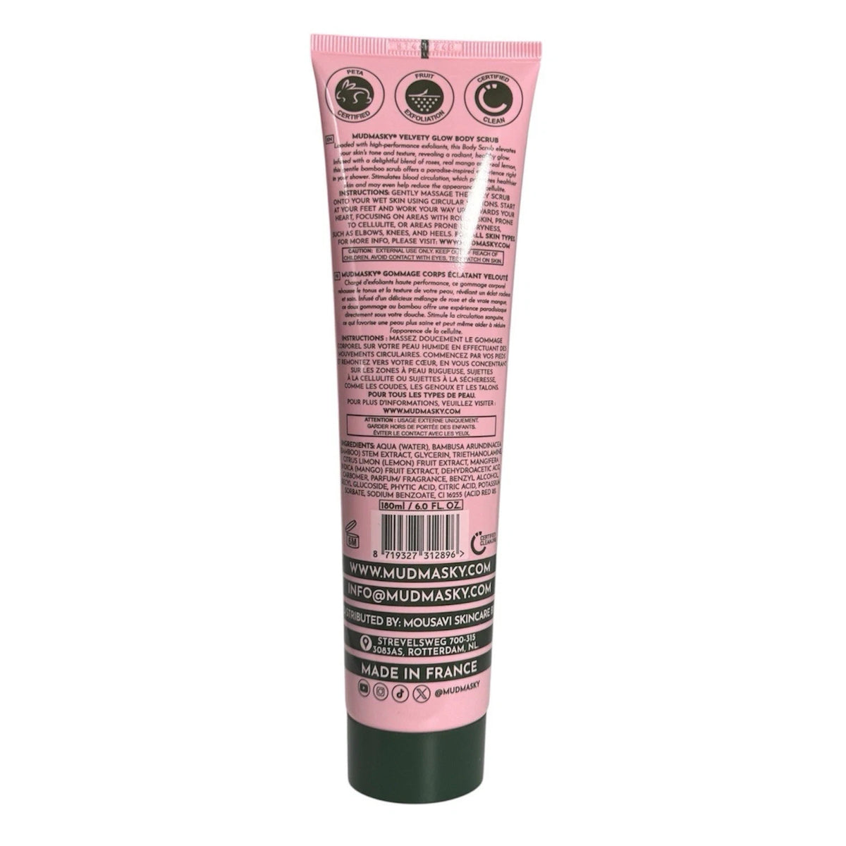 Mudmasky Velvety Glow Body Scrub 6.0 fl Oz Exfoliating, Hydrating &