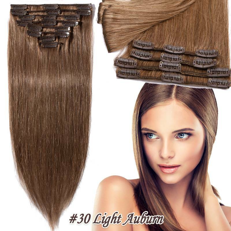 Clip In Hair Extensions Full Head Remy Human Hair 8-24 Inch Multiple Colors & Lengths