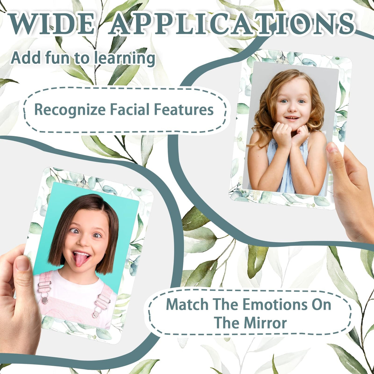 Magnetic Locker Mirror Set 7x5 Inch Green Flower & Leaf Design - Portable Makeup & Vanity Mirror