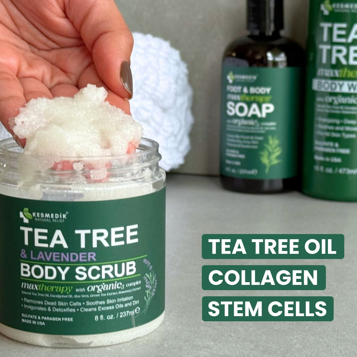 KESMEDIK Tea Tree Body Foot Scrub Himalayan Salt Exfoliating, Stem