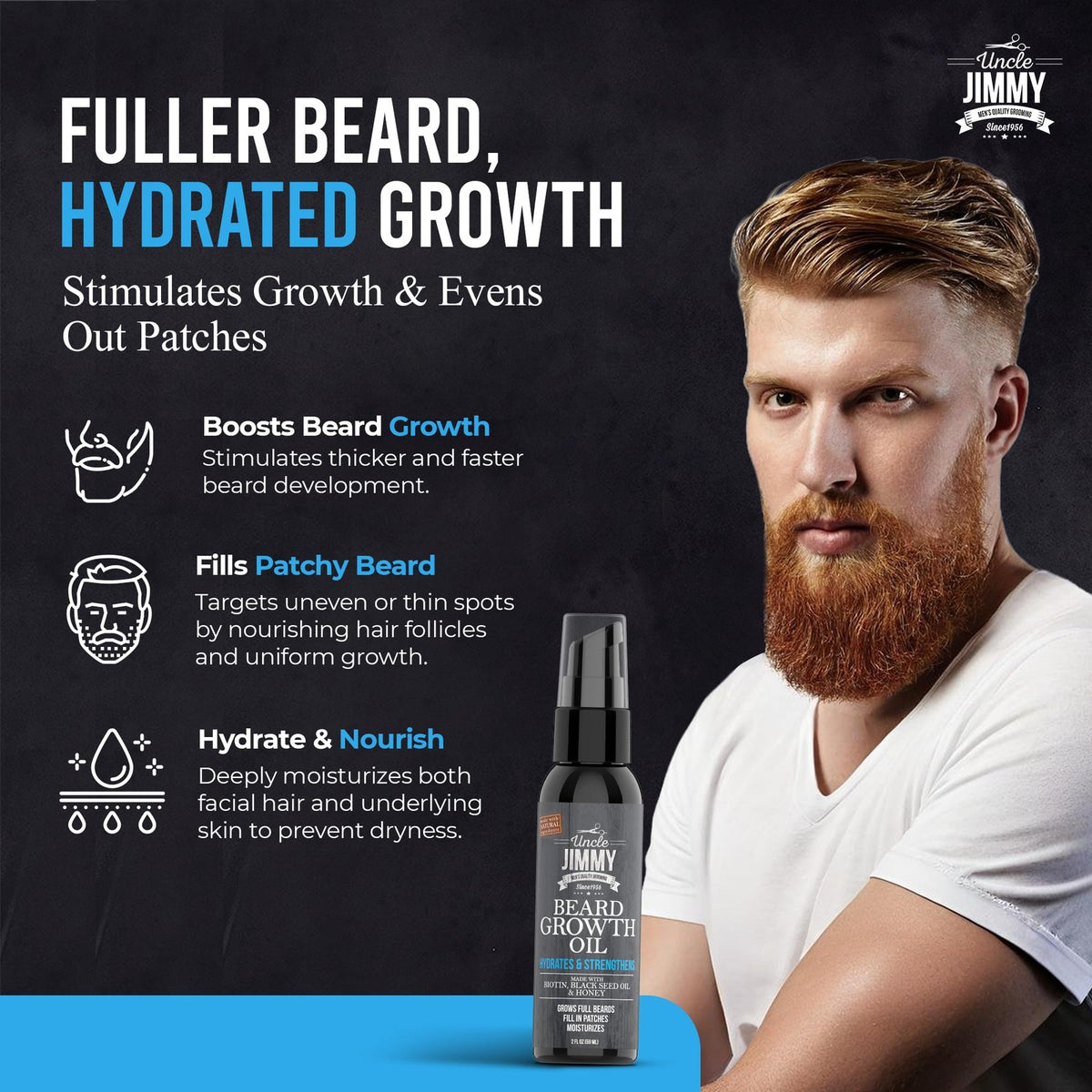 Beard Growth Oil with Biotin – Hydrates & Strengthens Facial Hair, 2 Fl Oz