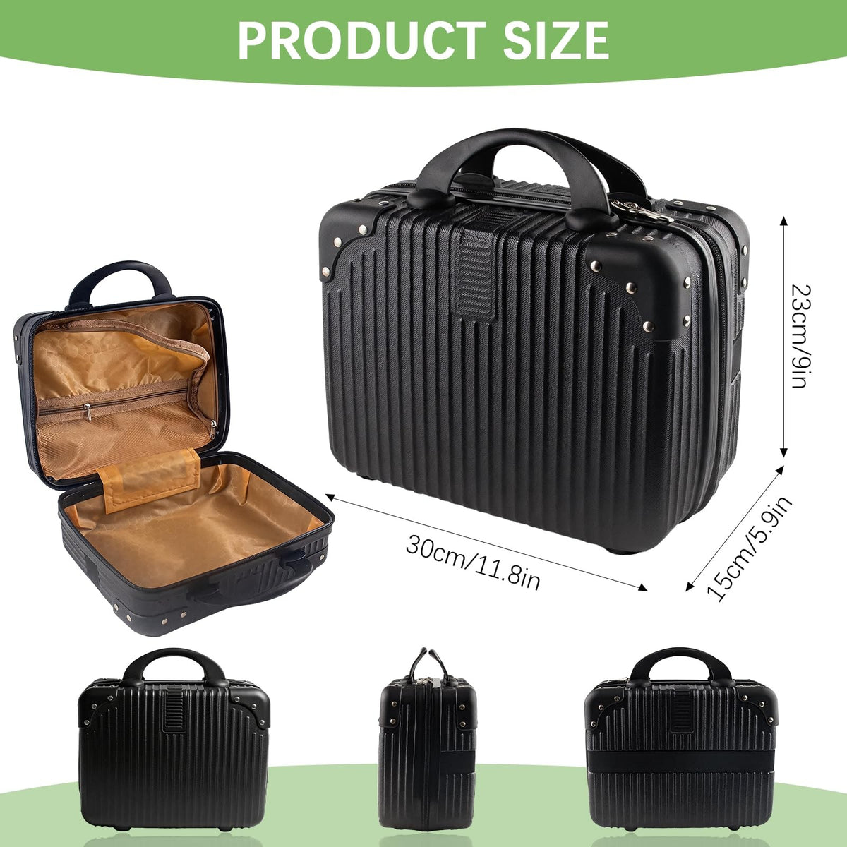 14 Inch Hard Shell Makeup Case Travel Cosmetic Organizer with Elastic Band