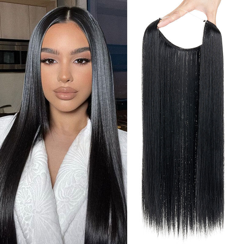 Invisible Wire Hair Extensions - Natural Synthetic Length & Body Wavy or Straight
