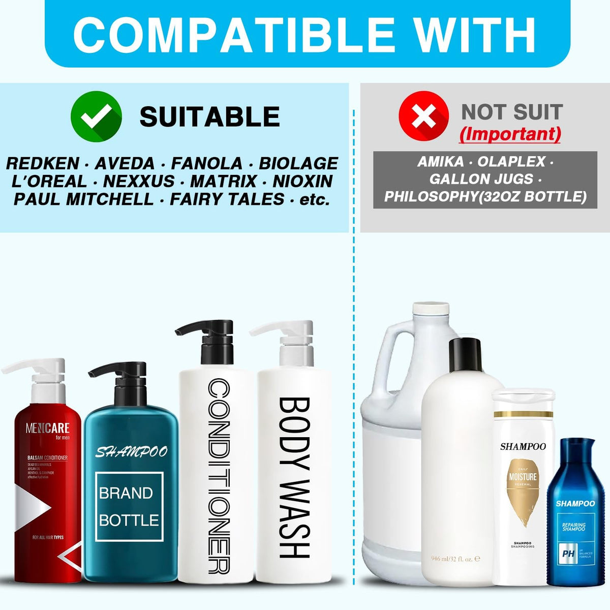 1L Shampoo and Conditioner Dispenser Pump - Rust-Resistant, Lockable, Fits 28mm Bottles