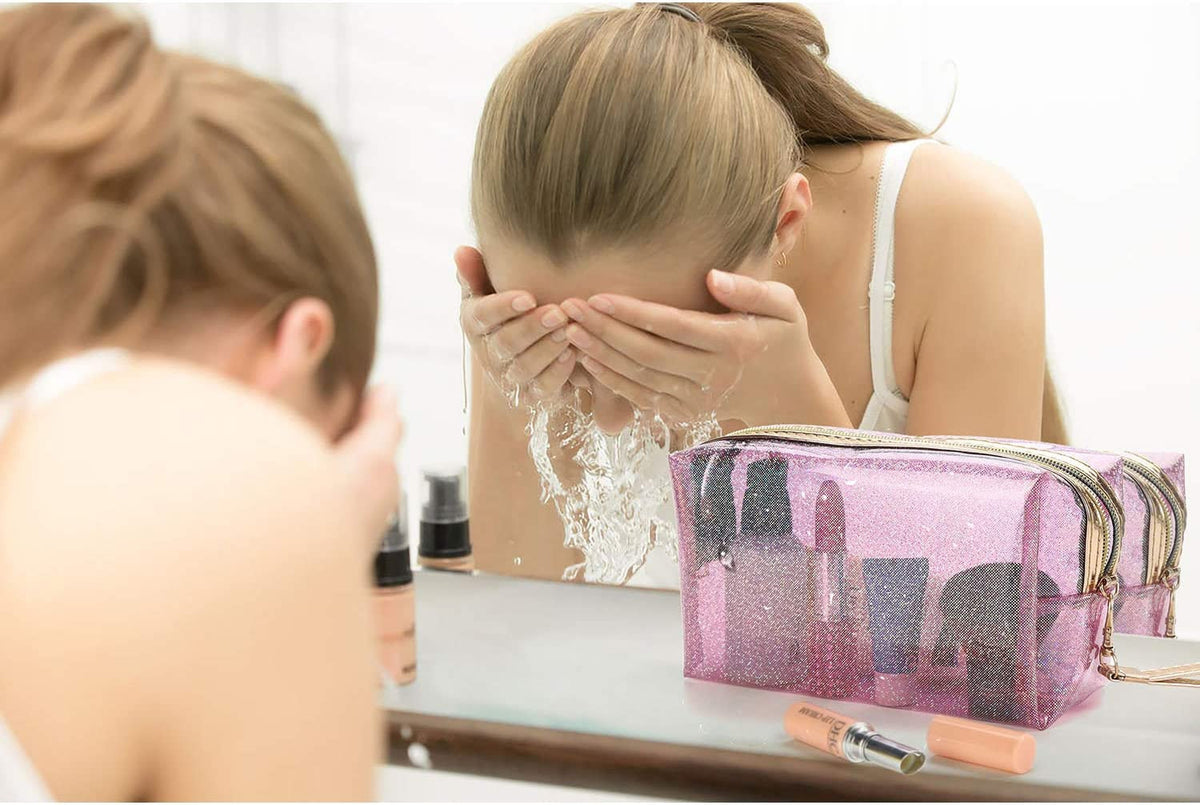 4-Pack Waterproof Cosmetic Bags with Zippers and Handle - Clear PVC Toiletry Organizer